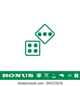 Two Dices icon flat. Green pictogram on white background. Vector illustration symbol and bonus button