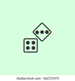 Two Dices icon flat. Grey vector symbol on green background