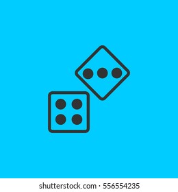 Two Dices icon flat. Simple vector black pictogram on blue background