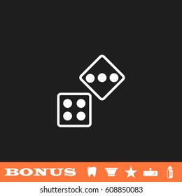 Two Dices icon flat. White pictogram on black background. Vector illustration symbol and bonus button tooth, vase, star, mirror, bottle
