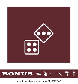 Two Dices icon flat. White pictogram on brown background. Vector illustration symbol and bonus icons