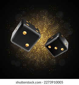 Two dices on a glittering background. Casino dice on black background. EPS10 vector