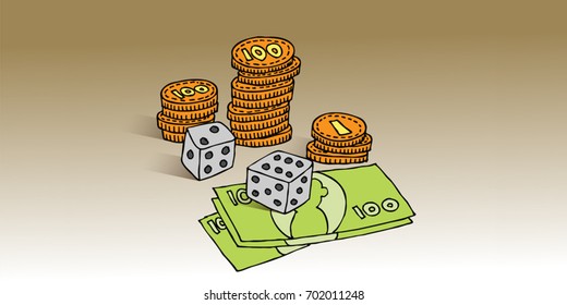 Two dices on money background. Risk of business. A Vector Illustrators of Business Concepts