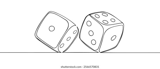 Two dices one line vector illustration. Continuous contour drawing of game dice.