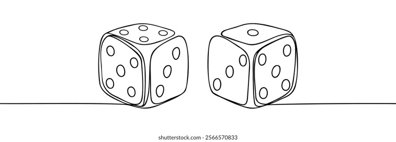 Two dices one line vector illustration. Continuous contour drawing of game dice.