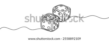 Two dices one line vector illustration. Continuous contour drawing of game dice.
