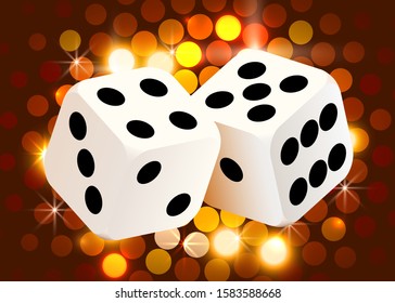 Two dices, surrounded by a luminous frame. Luck banner. Casino concept. Vector illustration