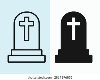 Two different artistic representations of a Christian tombstone grave marker with a cross icon for religious cemetery designs