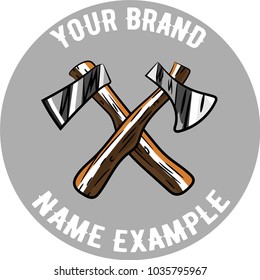 Two different axes - logo in trendy modern style. Isolated vector illustration. Text given as example. Editable axes. Circular logo, hipster design, fashionable design element for your brand identity.