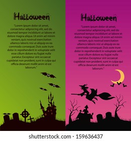 two different banners for halloween with black silhouettes and different colors
