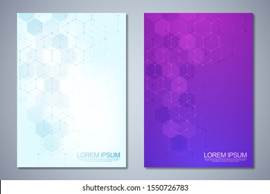 Two different brochures template or cover book, page layout, flyer design with abstract background of hexagons pattern.