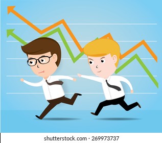 Two different businessmen in rush competing, business concept, vector 10