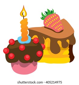 Two different cakes. Baking color illustration.