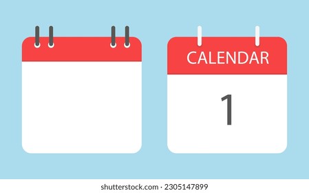 Two different calendar icons. Calendar to tear off every day. Vector illustration in flat style. Isolated on a light blue background.