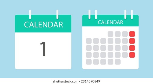 Dos iconos de calendario diferentes. Calendario. Calendario para arrancar todos los días. Ilustración vectorial en estilo plano. Aislado sobre un fondo azul claro.