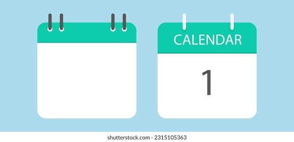 Two different calendar icons. Calendar. Calendar to tear off every day. Vector illustration in flat style. Isolated on a light blue background.