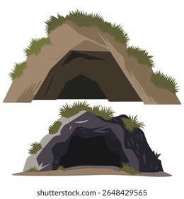 Two different cave formations geological wonder isolated vector illustration on white background