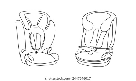 Two different child car seats. Devices that are installed in a car for the safe transportation of children. Isolated vector on white background.