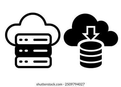 Two different cloud storages silhouette vector illustration