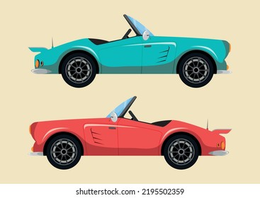 Two different colors of classic old car in a flat style.Vector illustration