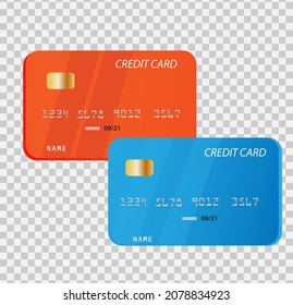 Two different colors of plastic credit card. Vector illustration on a transparent background.