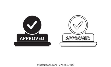 Dos diseños diferentes de un sello que dice "Aprobado" en él. Los diseños son en blanco y negro