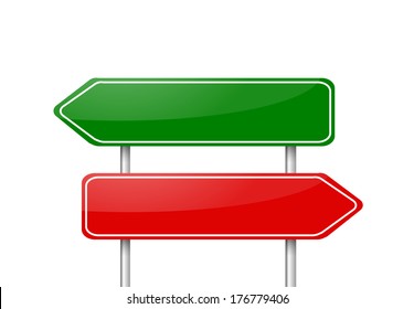Two different direction arrow road signs red and green vector