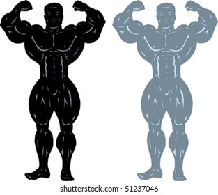 Two different drawings of a huge bodybuilder.