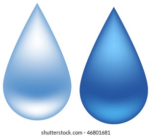 Two different drops of water, isolated on a white. Vector illustration
