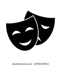 two different emotions theatrical mask, comedy mask over tragedy mask, vector icon