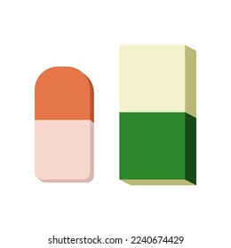 Two different erasers on white background. Painting tools for painter or craftsman cartoon illustration. Art, craft, equipment concept
