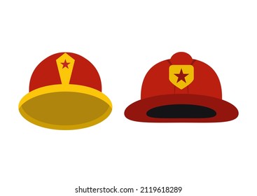 Two Different Firefighter Helmet. Red And Yellow Firefighter Helmet Icon. Flat Illustration Of Firefighter Helmet Vector Icon Logo Isolated On White Background. Fire Equipment.