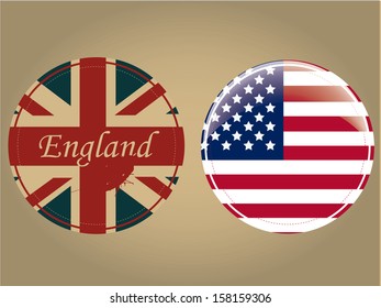 two different flags of the usa and united kingdoms