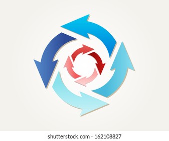 two different gradient circles of arrows with different blue colors and red colors