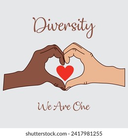 Two different hands skin and heart symbol for love diversity images illustration vector template sticker