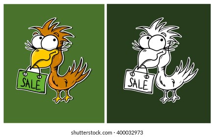 Two different illustration of bird carrying tag of sale (vector)