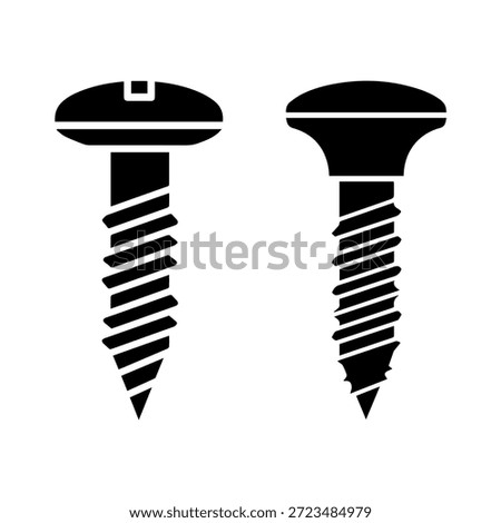 Two Different Industrial Screw and Bolt Silhouettes Hardware Fastener Icons for Construction