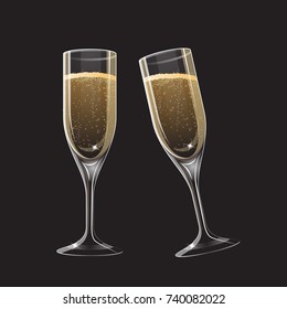 Two different isolated champagne glasses for Christmas design template, vector illustration