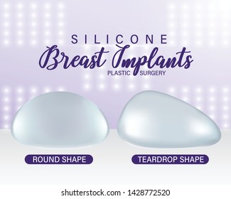 Two Different kind of silicone breast implant, round shape and teardrop shape with background. 