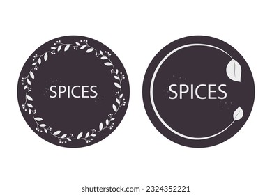 Two different labels for spices on a dark background. Vector illustration in flat style.