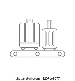 Two different luggages / baggages conveyor belt / roller black contour line icon, simple modern graphic flat design for digital app, ui, ux, web, button, interface vector isolated white background