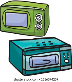two different microwave ovens at the white background