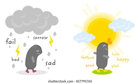 two different moods - sorrow and joy. cartoon style.
