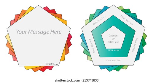 Two different multicolored scalable eps10 vector backgrounds made up with swirling pentagons having space to enter text, message or caption. Can be used for web, banners, presentations and brochures