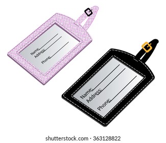 two different name badge with the name address and telephone number