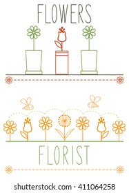 two different options of flower arrangements with inscriptions Florist, Flowers