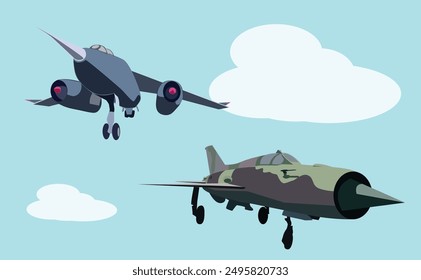 Two different retro aircraft in the sky
