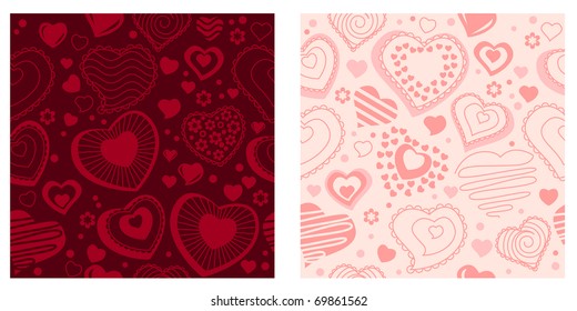 Two different seamless  backgrounds with contour hearts