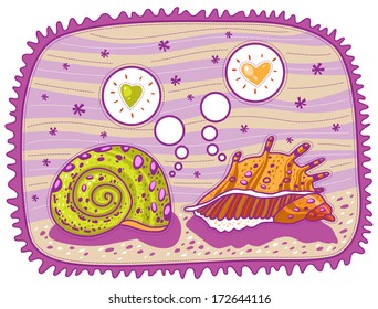 Two different seashells talk about love