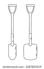Two different shovel for garden. Vector outline illustration